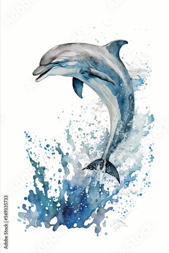 Wallpaper Mural Watercolor Dolphin jumping out of Water, isolated animal white background - Illustration generativ ai  Torontodigital.ca