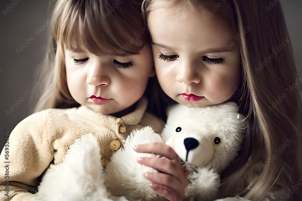 Beautiful lonely and sad girls hugging a soft teddy bear. Close up. Upset and unhappy child waiting for his parents, thinking about problems, psychological trauma. Generative AI Beautiful lonely and sad girls hugging a soft teddy bear. Close up. Upset and unhappy child waiting for his parents, thinking about problems, psychological trauma. Generative AI