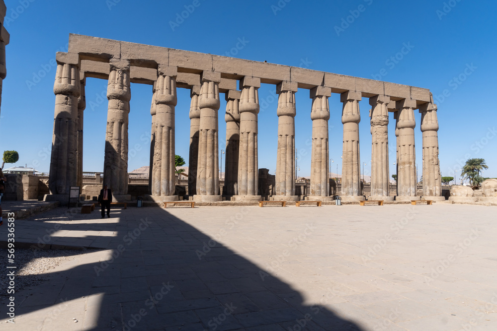 Columns of the Luxor temple without people, on a sunny day.