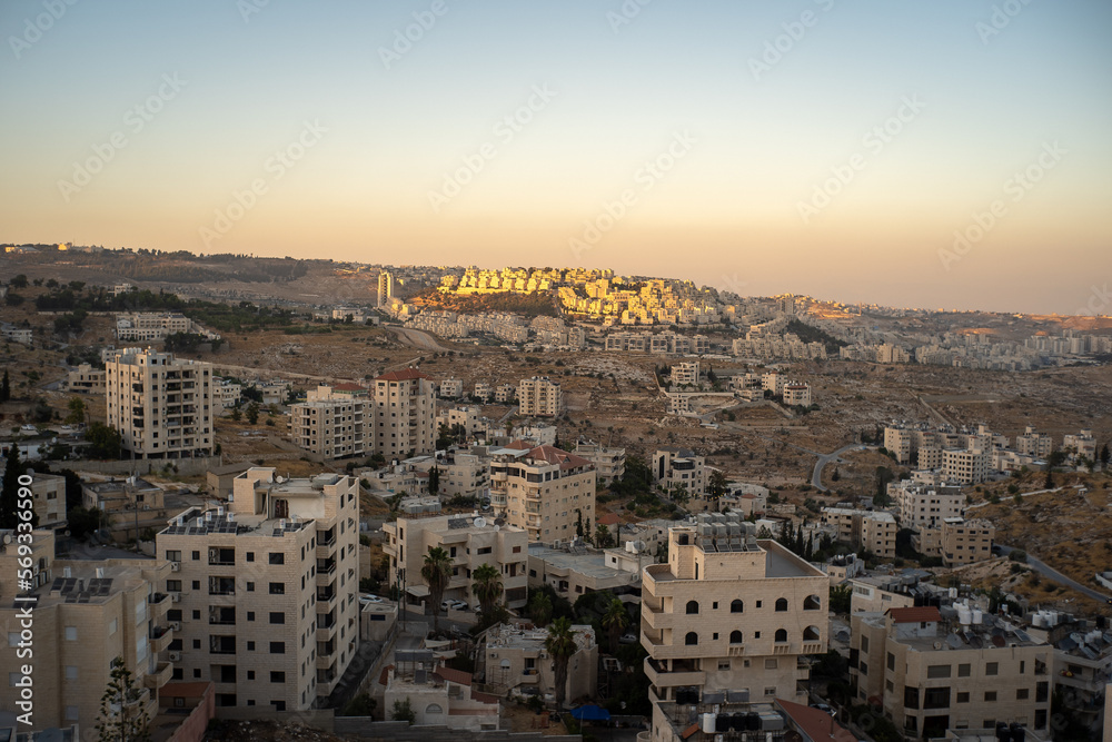 Old Bethlehem Cityscape in the Foreground and Newer Colonies in the Background with White Stone Classic Architecture Old Bethlehem Cityscape in the Foreground and Newer Colonies in the Background with White Stone Classic Architecture