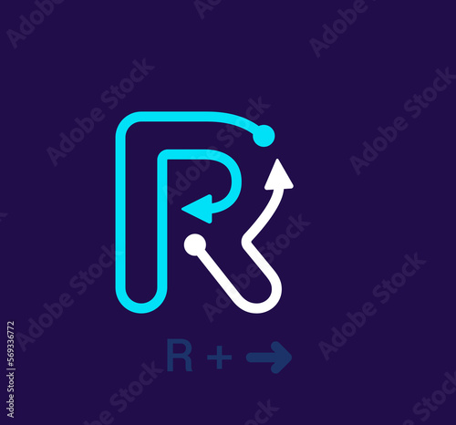 Linear letter R logo. Unique logo. Abstract letter simple rotating arrow target icon. corporate identity vector eps.