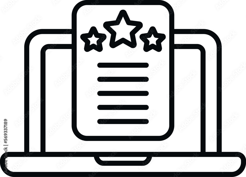 Laptop star icon outline vector. Medal reward. Top win