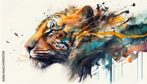 watercolor illustration of a tiger head, africa, format 16:9, generative AI 