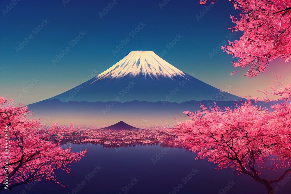 Premium AI Image | Japan and Mount Fuji anime drawing
