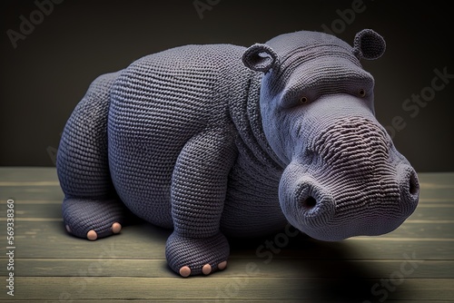 Hippopotamus - Knitted stuffed toy animal - Generative AI © ThomasLoke
