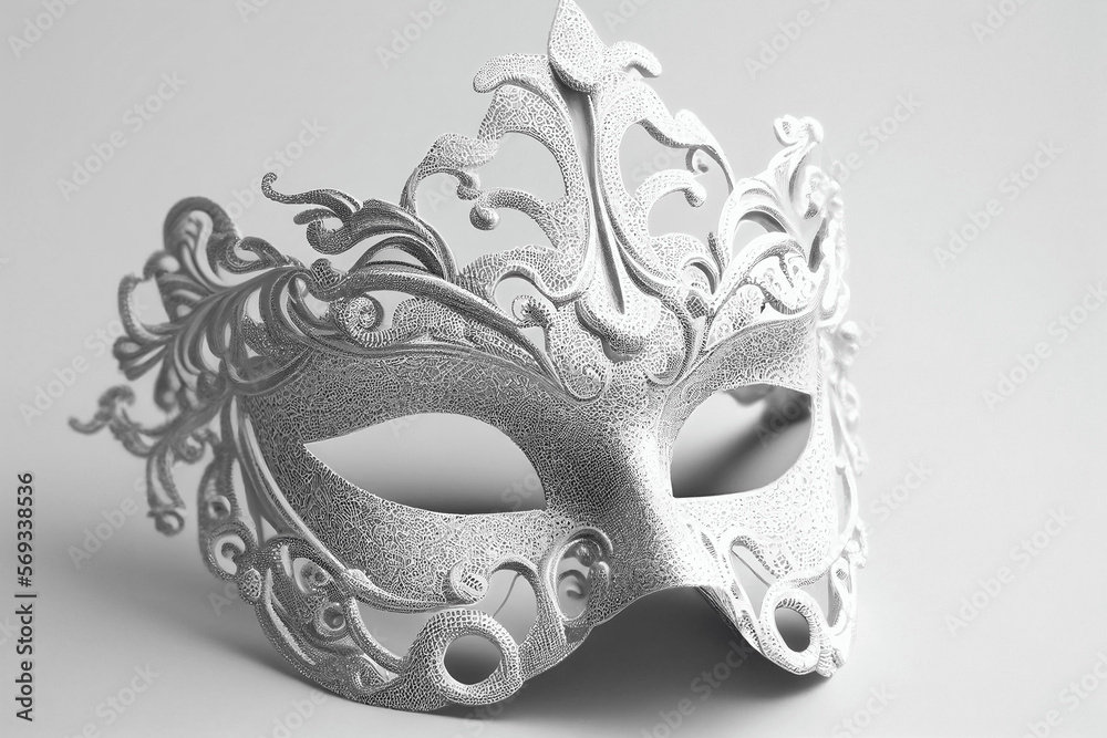 Carnival venetian white mask on white background. Illustration AI