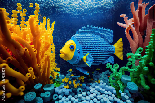 Coral reef made of plastic, Generative AI