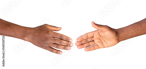 Men stretching hands for handshake isolated on a white or transparent background. Male hand ready for handshaking	