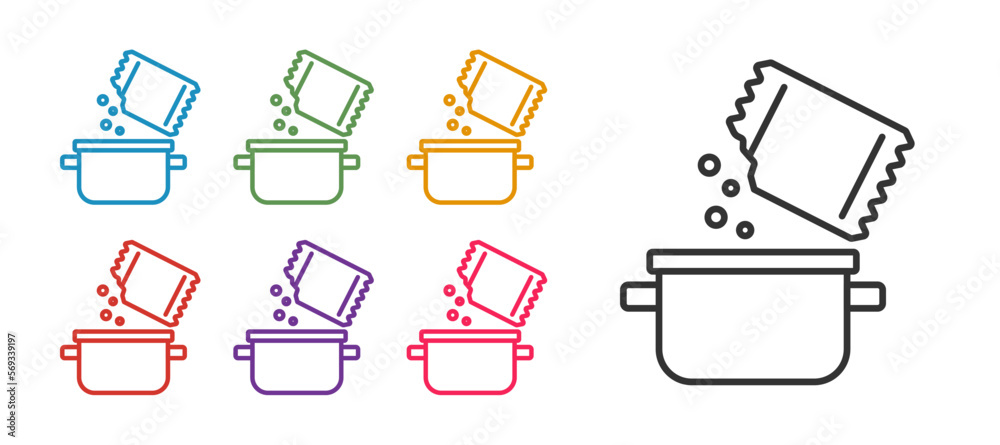 Set line Cooking pot and spice icon isolated on white background. Boil or stew food symbol. Set icons colorful. Vector
