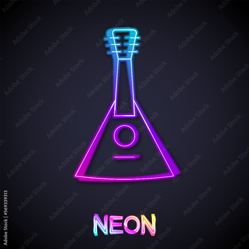 Glowing neon line Musical instrument balalaika icon isolated on black background. Vector Glowing neon line Musical instrument balalaika icon isolated on black background. Vector