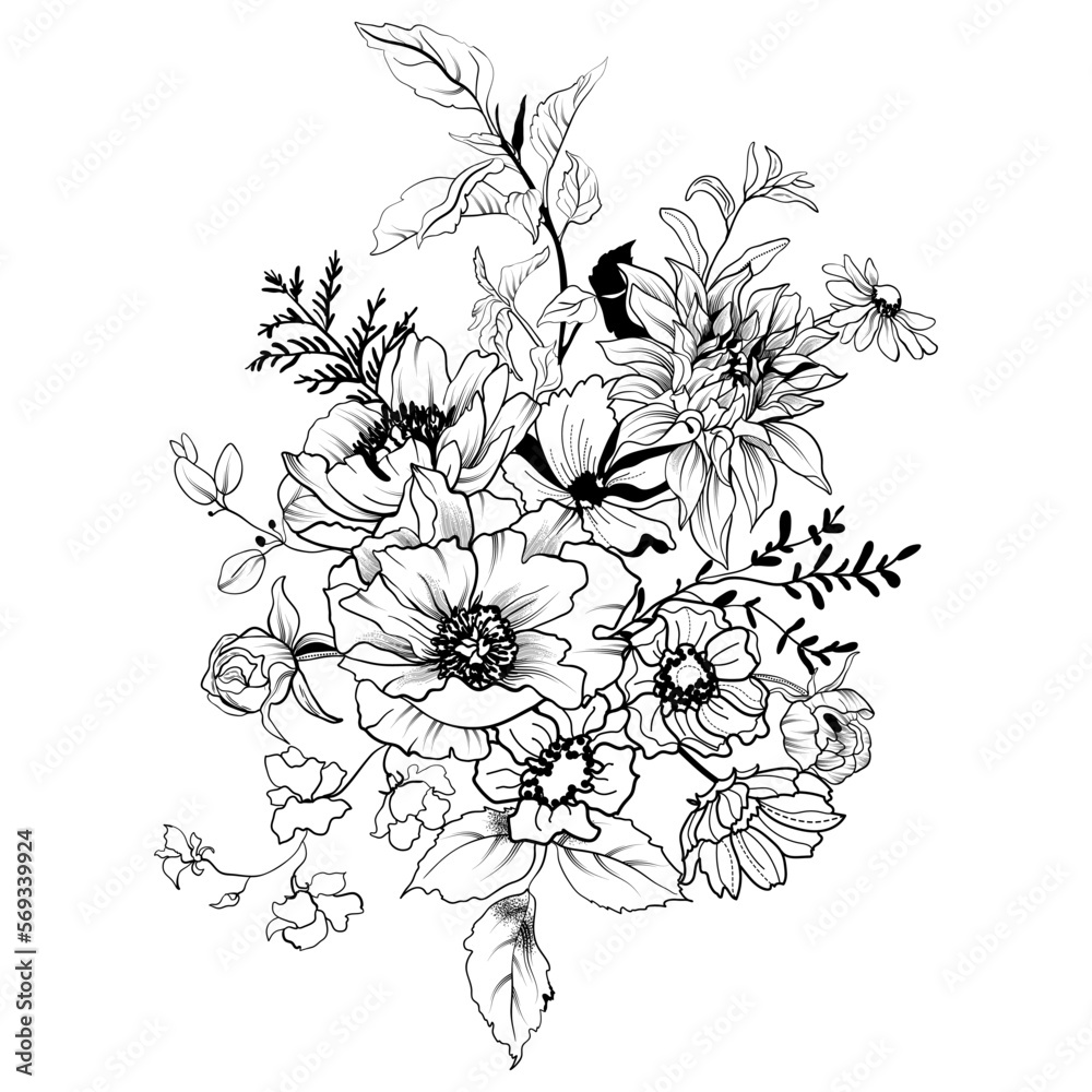 Fototapeta premium graphic flowers bouquet