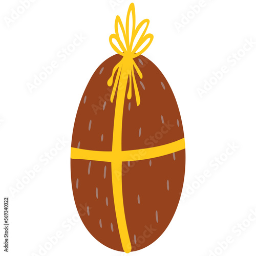 Hand drawn Easter egg present decorated with pattern and ribbon holiday decor element for greeting card invitation background decor.Traditional egg in flat style isolated on white background