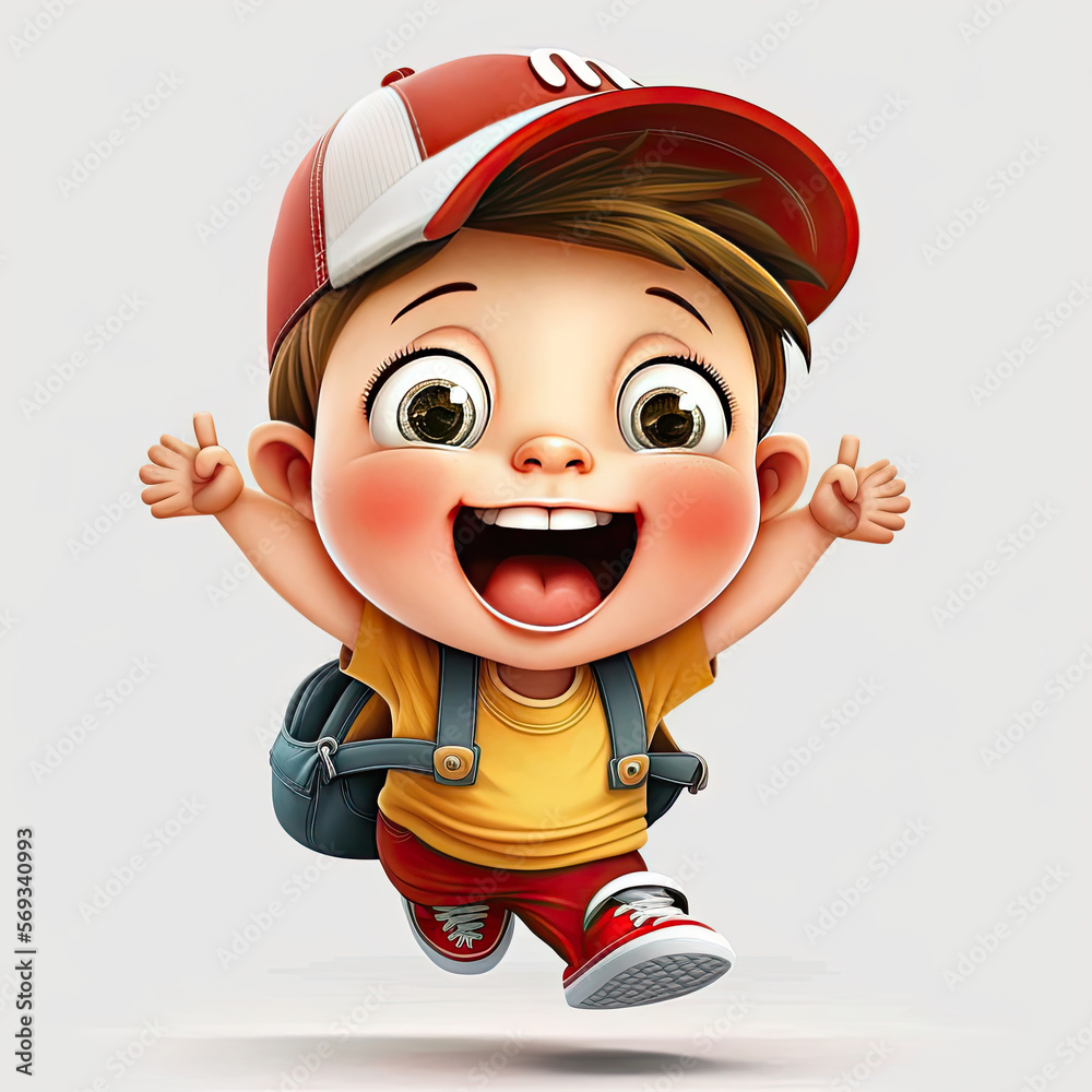 Small Boy On Colorful Background, Funny Cartoon Character, School Kid 3D.  Generative Ai Stock Illustration | Adobe Stock