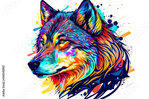 Wolf head with colorful paint splashes for your design © Nataliia