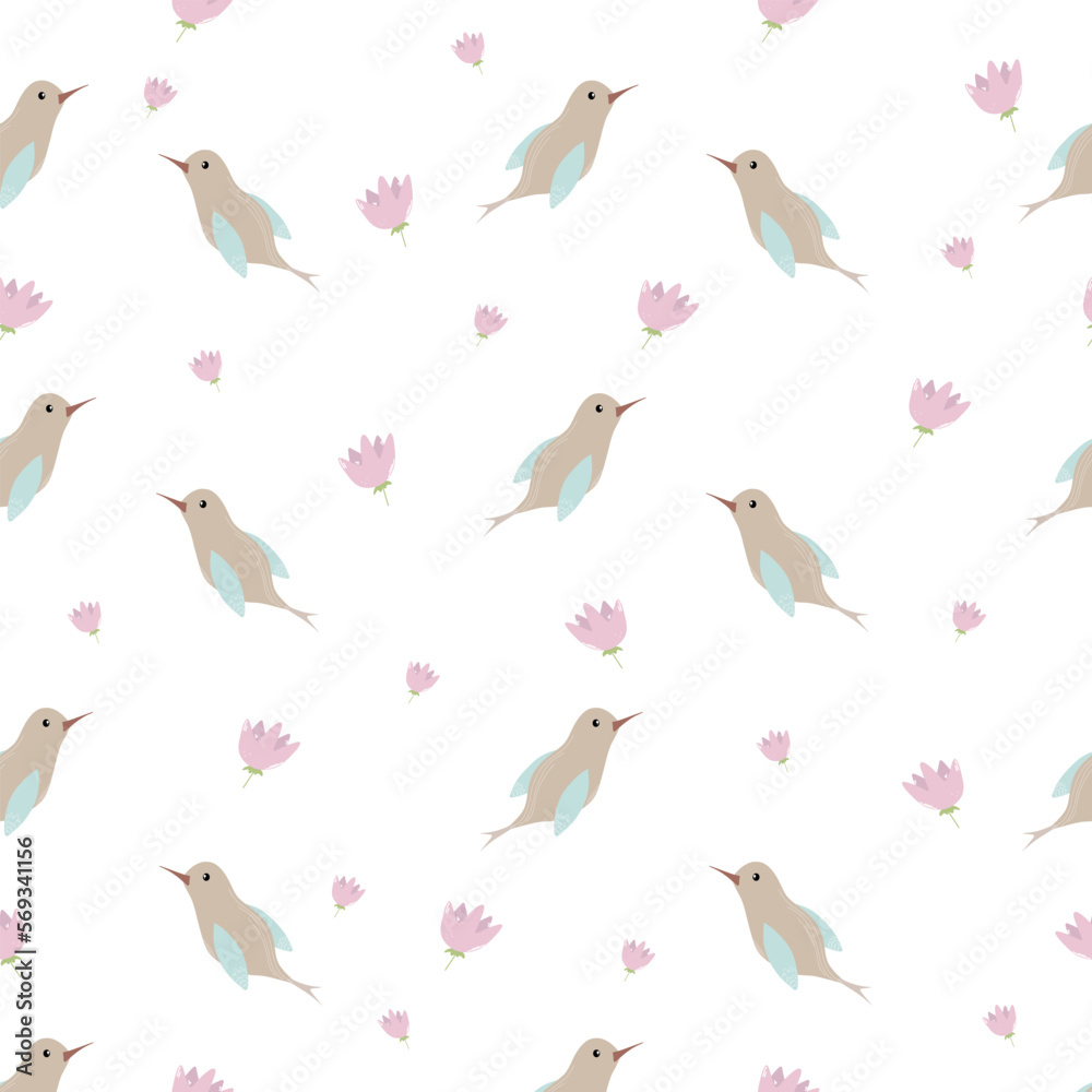 Obraz premium Happy birds seamless vector pattern. Cute background for textile print, wrapping paper.Cute bird vector illustration.