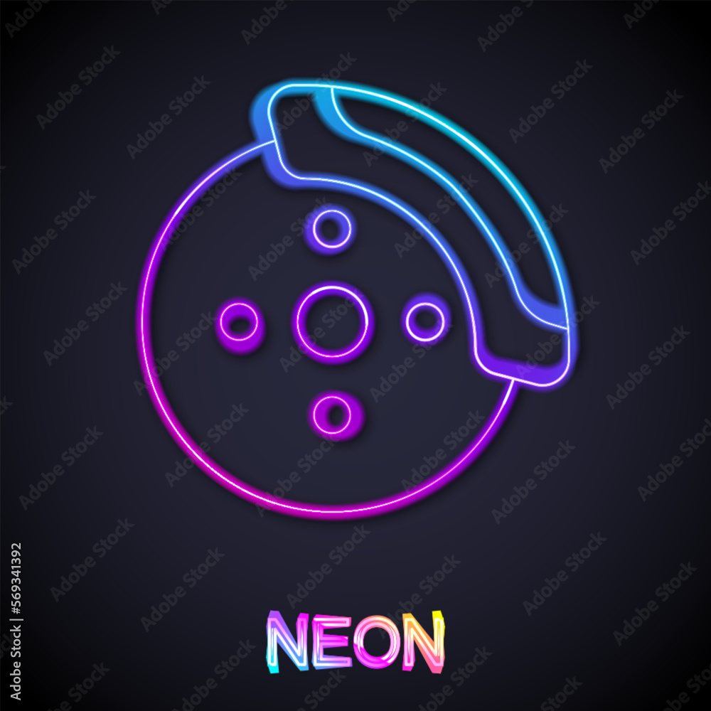 Glowing neon line Car brake disk with caliper icon isolated on black background. Vector Glowing neon line Car brake disk with caliper icon isolated on black background. Vector