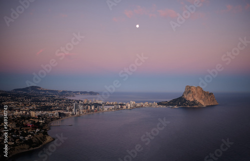 Panoramic view of the evening city of Calpe
