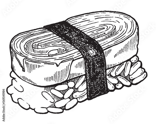 sushi with scramble in sketch style, for menu decor, stickers, coloring, embossing