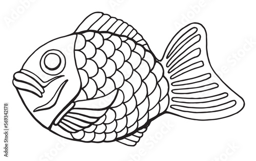 image of a waffle fish, for menu and food design; sticker, postcard, coloring