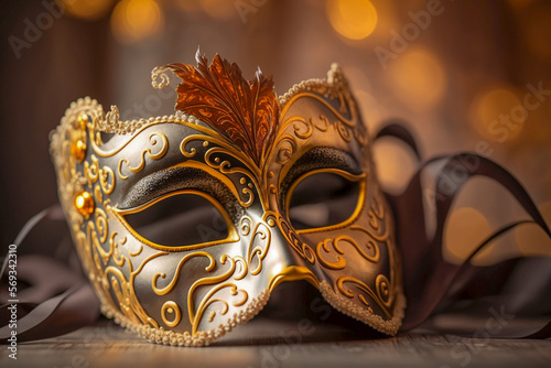 Silver carnival mask with golden details. The mask began to be used at parties such as carnival, in the fifteenth century, in Italy. At the Venice Carnival, it was used in costume balls and parades.
