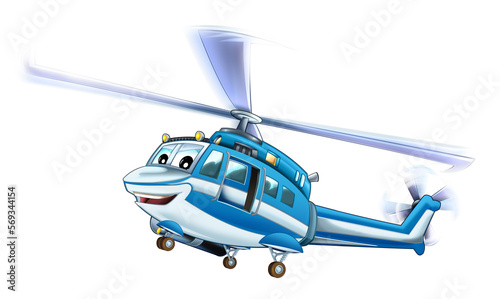 Cartoon police helicopter flying on duty illustration for children