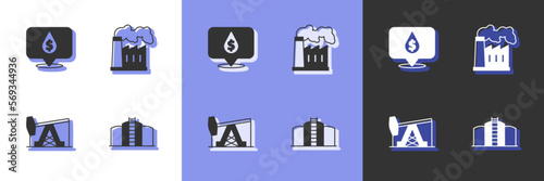 Set Oil tank storage, drop with dollar symbol, pump pump jack and and gas industrial factory icon. Vector