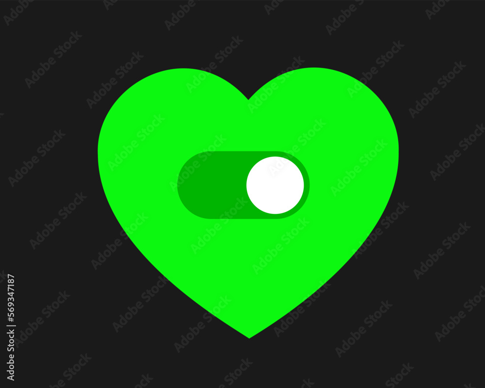 Falling in love switch button to turn on or off love heart, romance