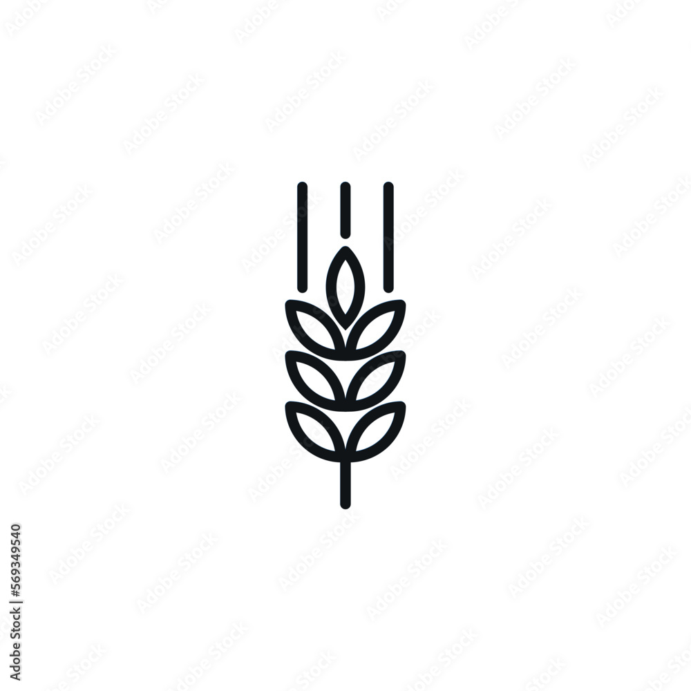 Vector Outline Farm Wheat Ears Icon. Whole Grain Line Symbol ...