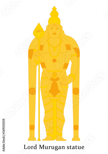 Vector illustration of Lord Murugan statue in Batu cave , Malaysia .