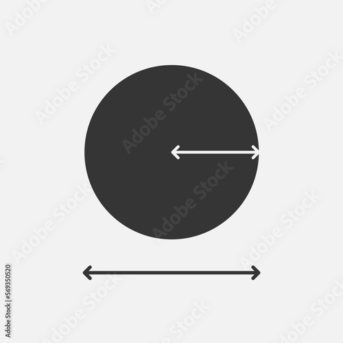 Сircle diameter and radius icon. Arrows inside and outside. Vector illustration