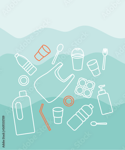 Marine plastic pollution. Plastic waste in the ocean.
