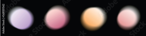 Abstract dark blur gradient circles set. Light color round shapes set. Vector isolated illustration