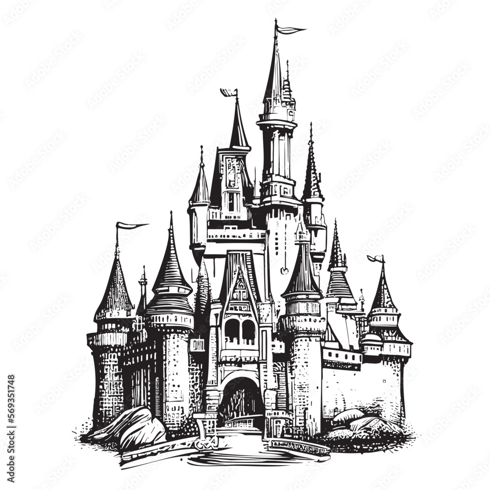 Castle middle ages sketch hand drawn illustration