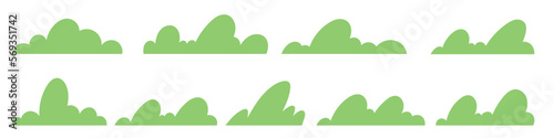 Simple forest bushes. Silhouette collection of trees and grasses line. Cartoon vector illustration