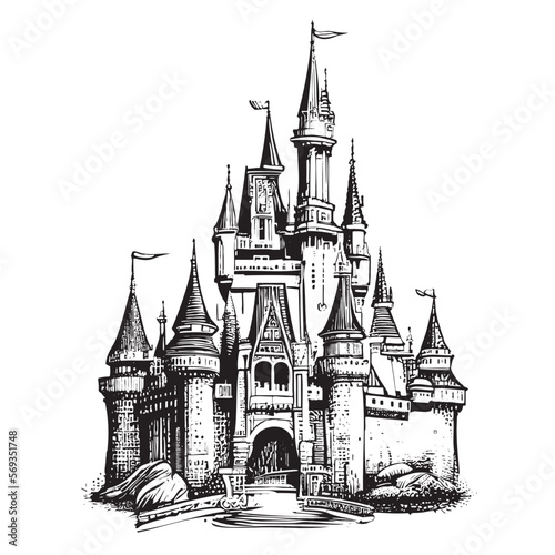 Castle middle ages sketch hand drawn illustration © BigJoy