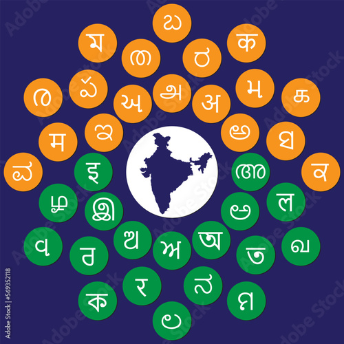 Indian language letters tree with Indian Map	
