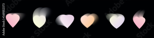 Abstract blurred gradients hearts set. Soft graphic elements collection for valentine day.Y2k aesthetics aura. Vector isolated illustration