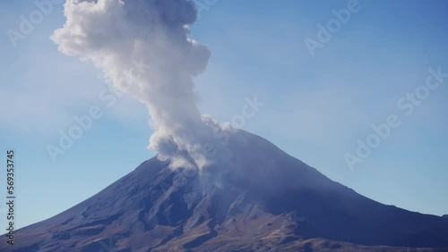 Time lapse of fumarolef coming out of the volcano Popocatepetl crater photo