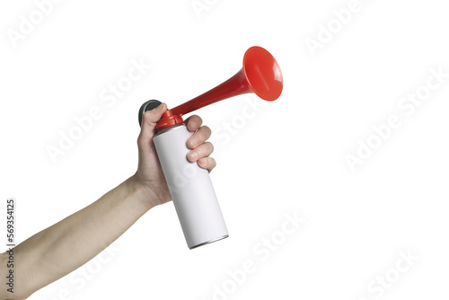 hand with air horn metal can