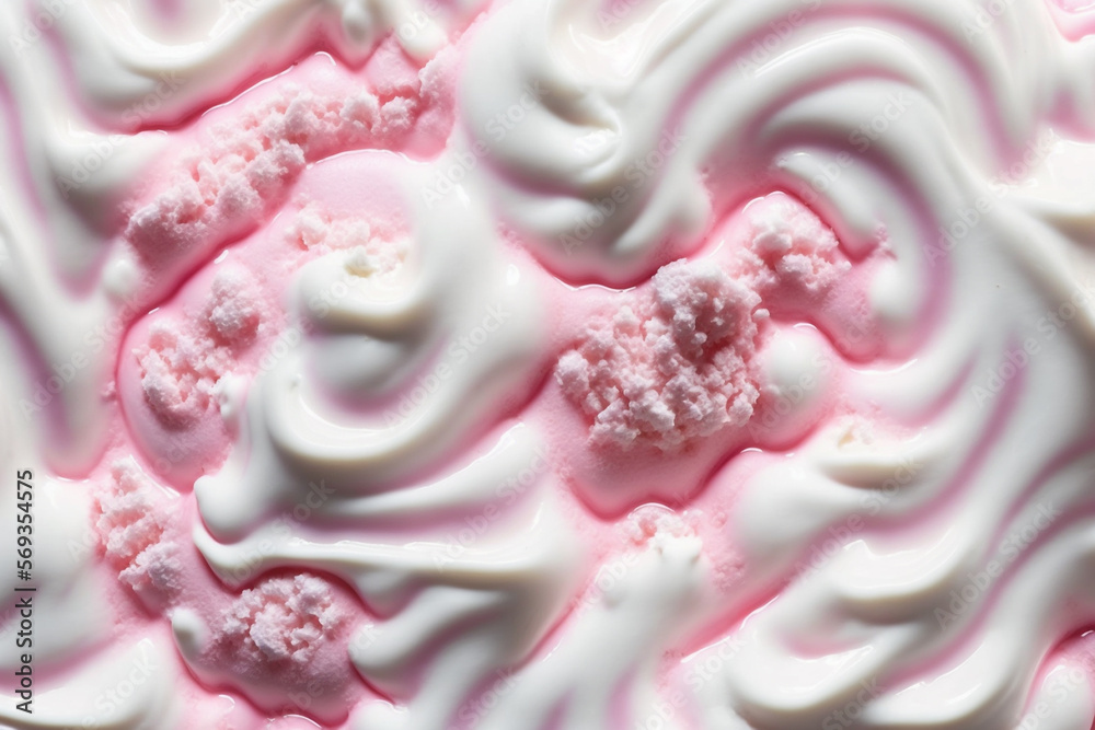 Texture of delicious vanilla strawberry ice cream. Design background for food related advertising. Photorealistic illustration made with generative AI. Texture of delicious vanilla strawberry ice cream. Design background for food related advertising. Photorealistic illustration made with generative AI.