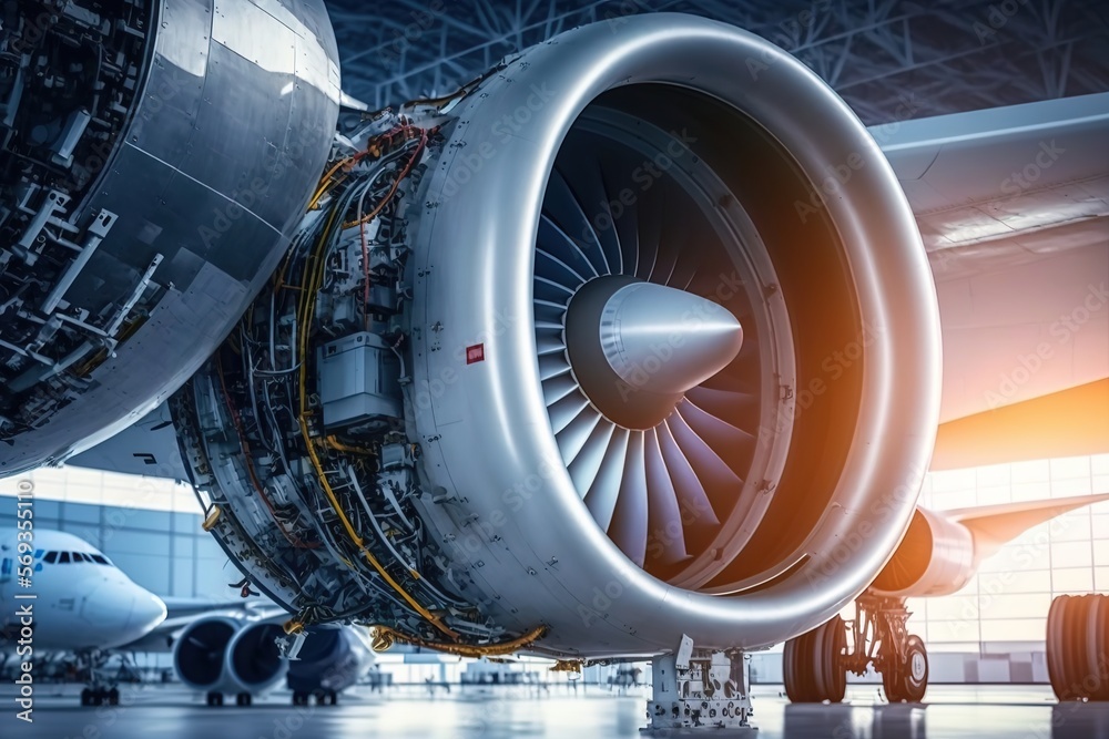 Aircraft engine. Aircraft engine repair and maintenance. AI Stock