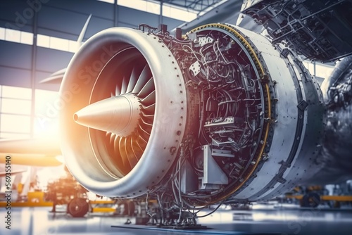 Aircraft engine. Aircraft engine repair and maintenance. AI photo