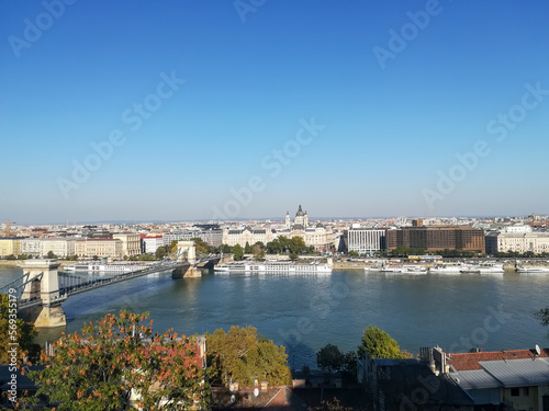 View of the city of Budapest across the Danube river in Hungary
