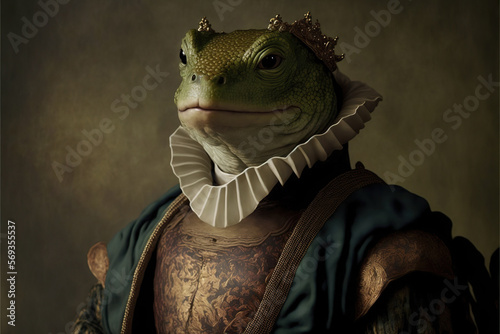 Created with Generative AI technology. portrait of a lizzard in renaissance clothing photo