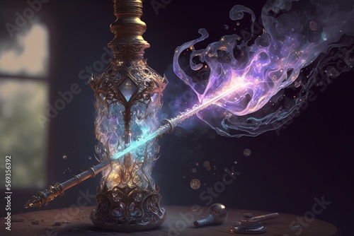 Magic wand casting spells. Generative AI
 photo