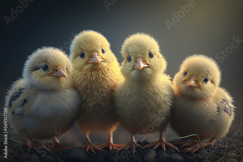 Portrait of newly hatched yellow chicks. Generative AI
