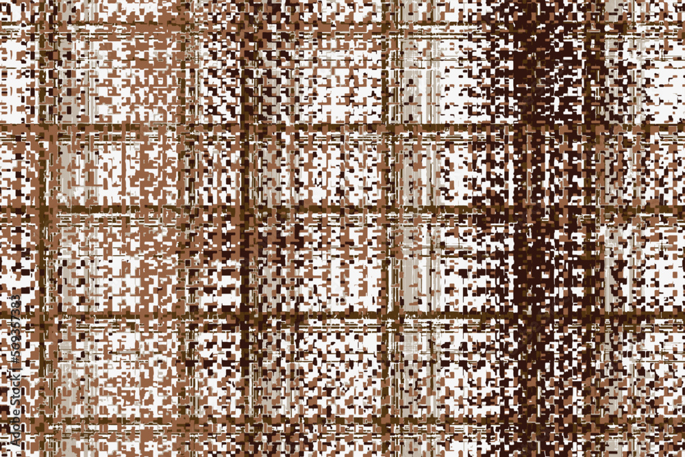 Fototapeta premium warm colors checkered beige taupe stripes and white brown threads on beige fabric texture of traditional gingham seamless ornament for ragged old grungy plaid tablecloths tartan clothes dresses tweed