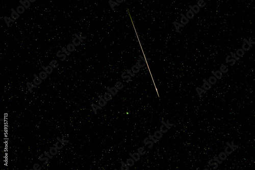 On February 1-2, 2023, the rare green comet C/2022 E3 (ZTF) made its closest approach to earth. This comet with fireball meteors was taken 2/1 at 05:58:15 AM PST (UTC-8) near Ashland Oregon. photo