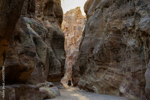 Petra Al siq canyon, entrance to Petra famous Nabatean city, Jordan