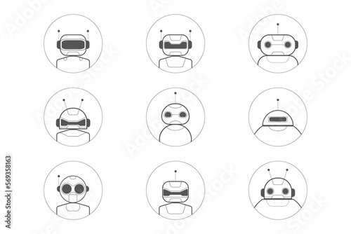 set of Ai artificial intelligence technology hi tech business icon. open Ai icon, smart bot, robot character on white background, Abstract, vector. design for chatbot, web banner, tech, wen site.  
